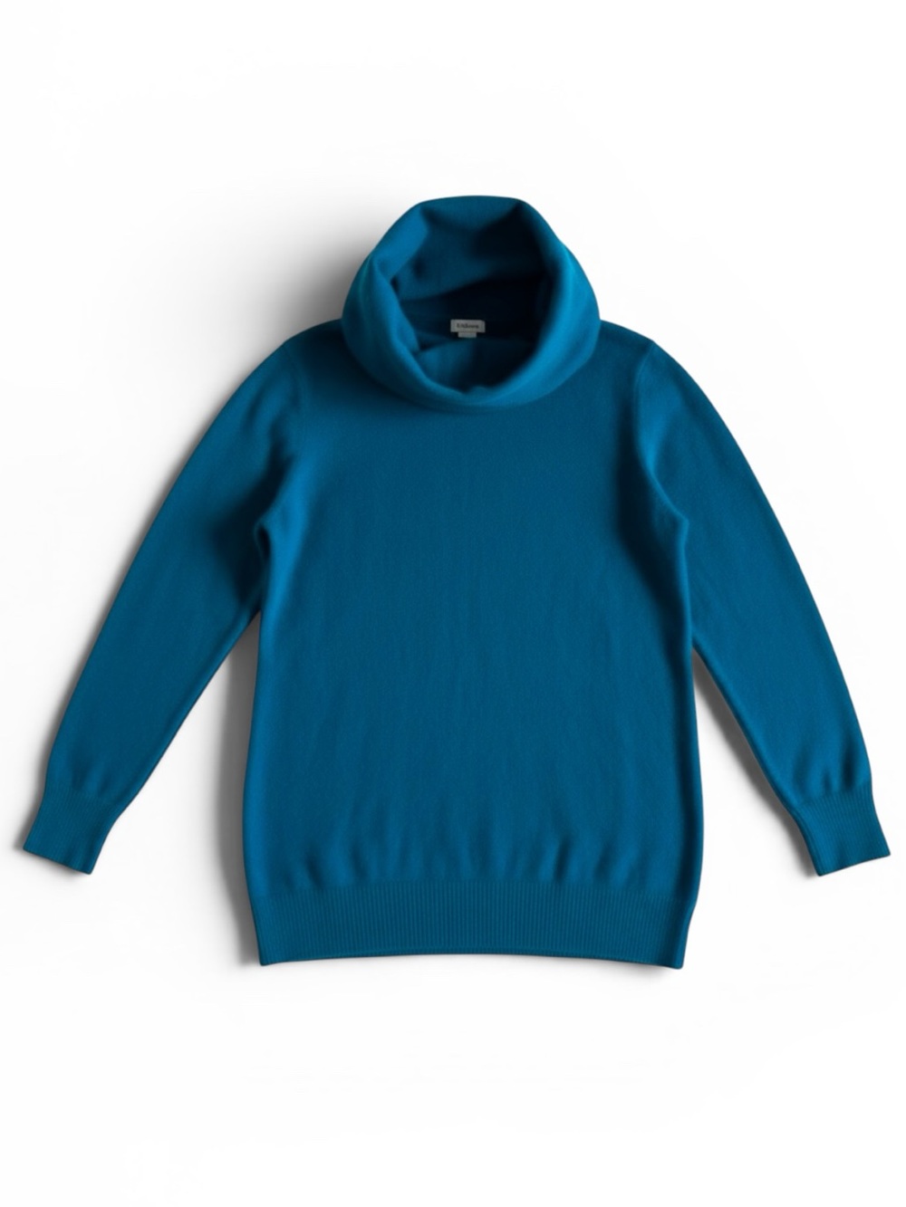 LL Bean Cashmere Cowl Neck Sweater Teal Blue Soft Knit Petite Medium